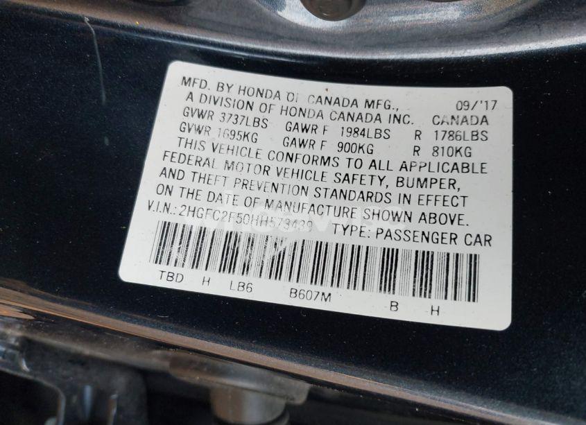 Photo 9 of 2017 Honda Civic LX (VIN 2HGFC2F50HH573439)