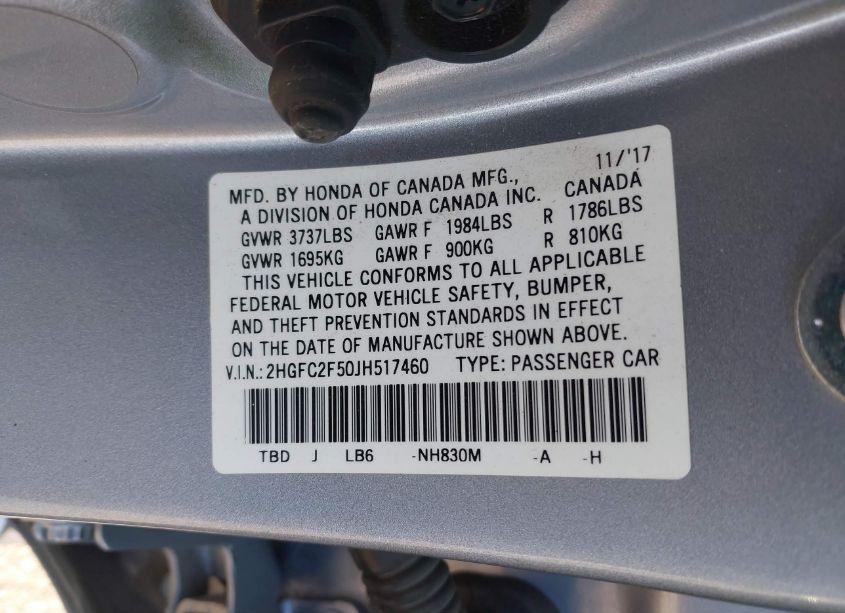 Photo 9 of 2018 Honda Civic LX (VIN 2HGFC2F50JH517460)