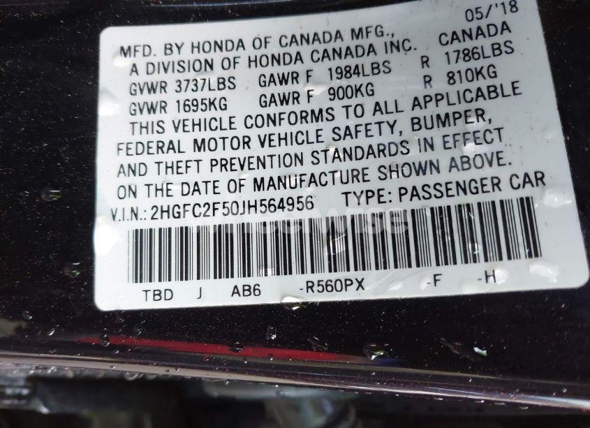 Photo 9 of 2018 Honda Civic LX (VIN 2HGFC2F50JH564956)