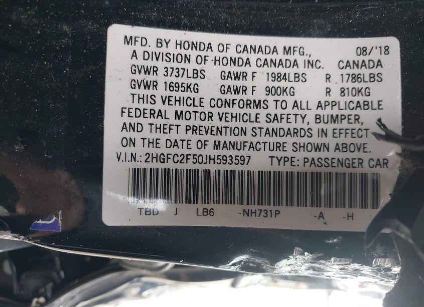 Photo 9 of 2018 Honda Civic LX (VIN 2HGFC2F50JH593597)