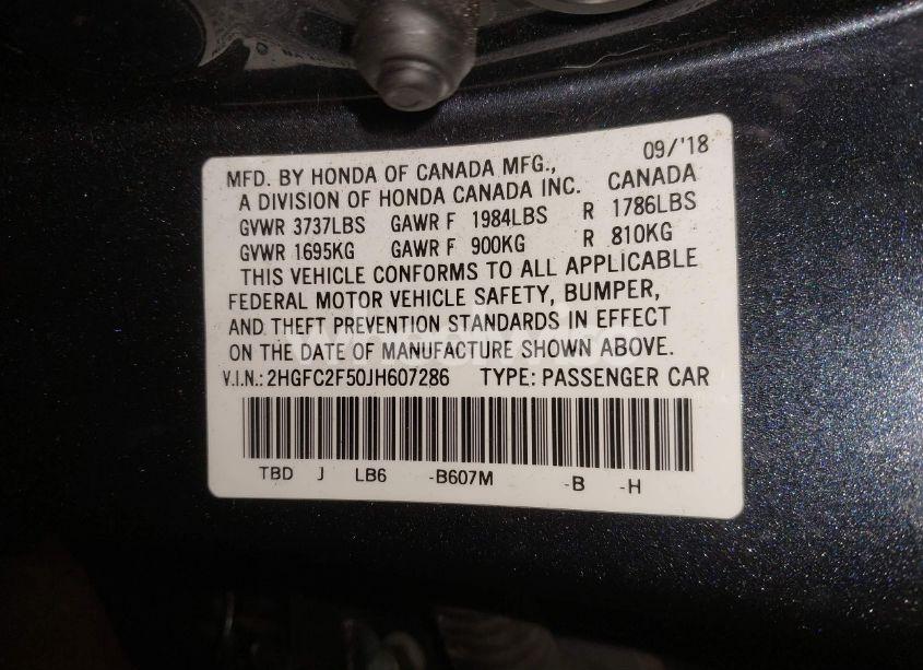 Photo 9 of 2018 Honda Civic LX (VIN 2HGFC2F50JH607286)