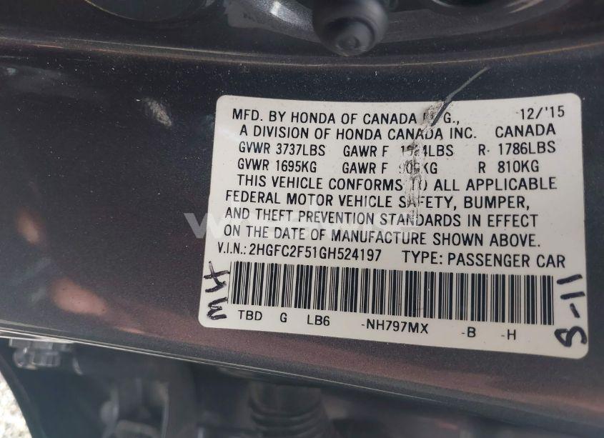 Photo 9 of 2016 Honda Civic LX (VIN 2HGFC2F51GH524197)