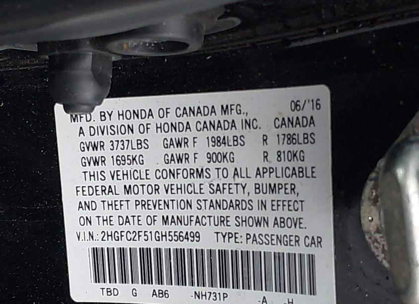 Photo 9 of 2016 Honda Civic LX (VIN 2HGFC2F51GH556499)