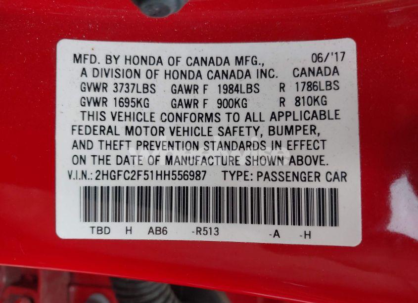 Photo 9 of 2017 Honda Civic LX (VIN 2HGFC2F51HH556987)