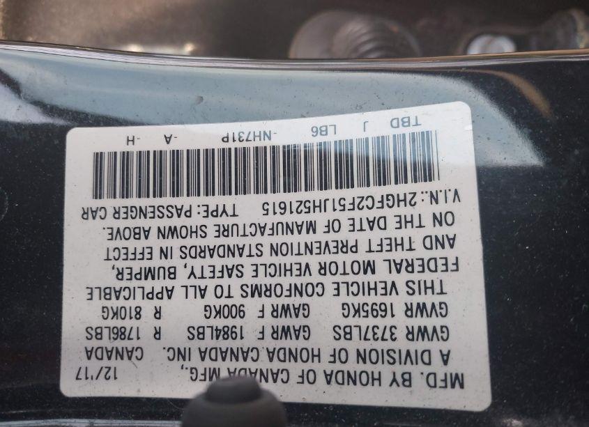 Photo 9 of 2018 Honda Civic LX (VIN 2HGFC2F51JH521615)