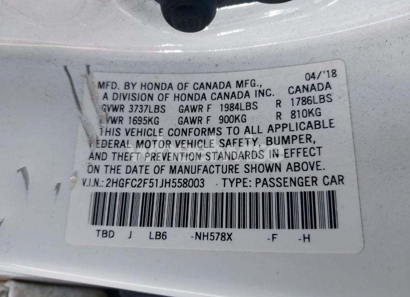 Photo 9 of 2018 Honda Civic LX (VIN 2HGFC2F51JH558003)