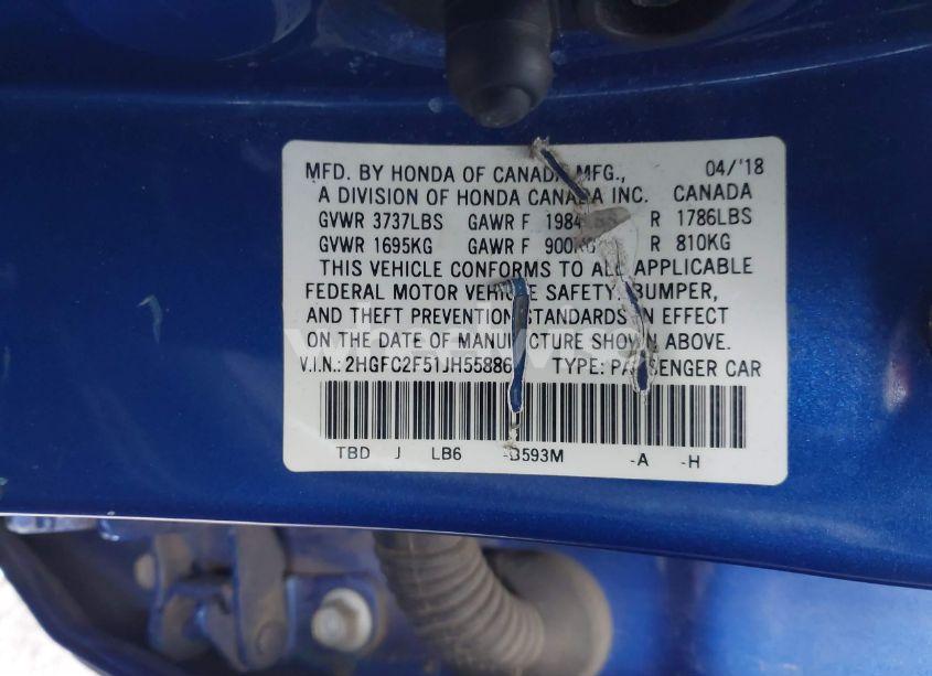 Photo 9 of 2018 Honda Civic LX (VIN 2HGFC2F51JH558860)