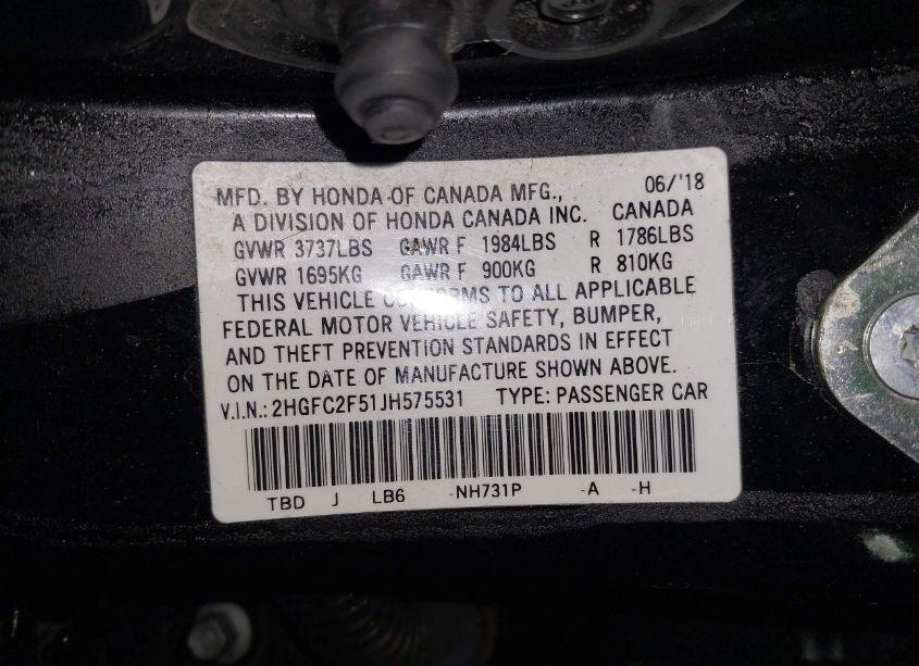 Photo 9 of 2018 Honda Civic LX (VIN 2HGFC2F51JH575531)