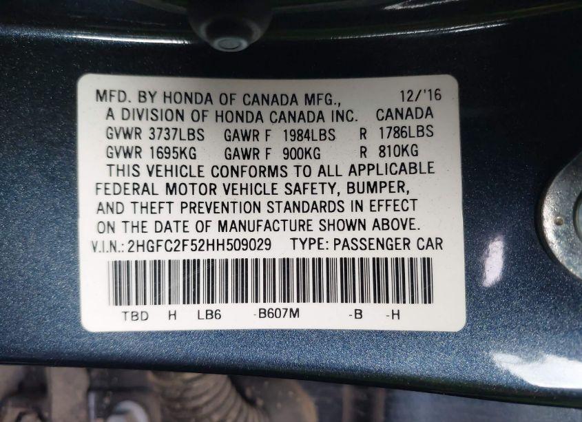 Photo 9 of 2017 Honda Civic LX (VIN 2HGFC2F52HH509029)