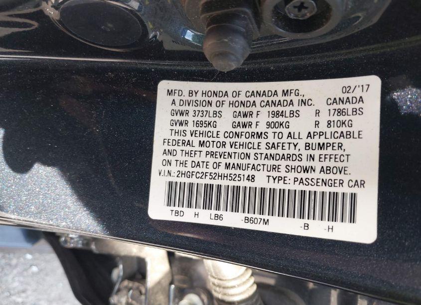 Photo 9 of 2017 Honda Civic LX (VIN 2HGFC2F52HH525148)