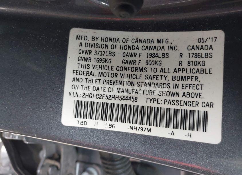 Photo 9 of 2017 Honda Civic LX (VIN 2HGFC2F52HH544458)