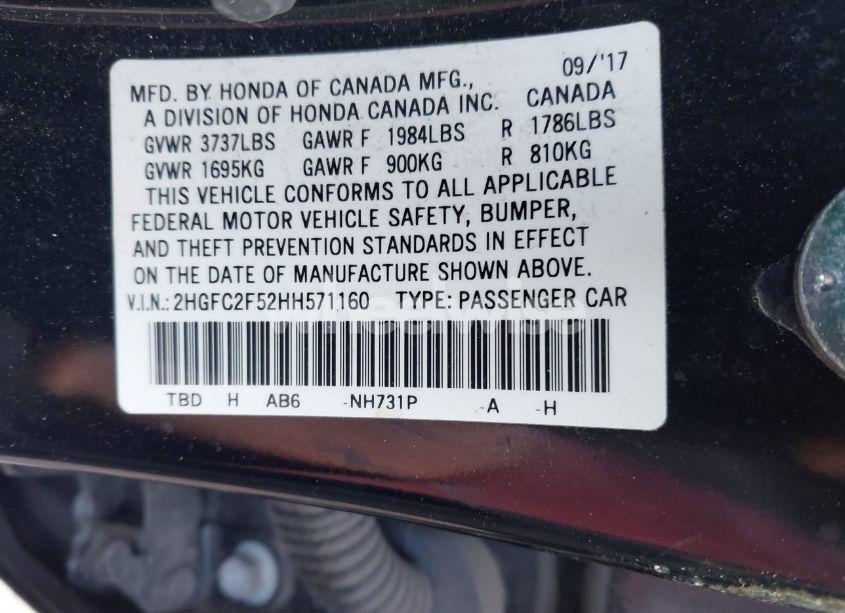 Photo 9 of 2017 Honda Civic LX (VIN 2HGFC2F52HH571160)