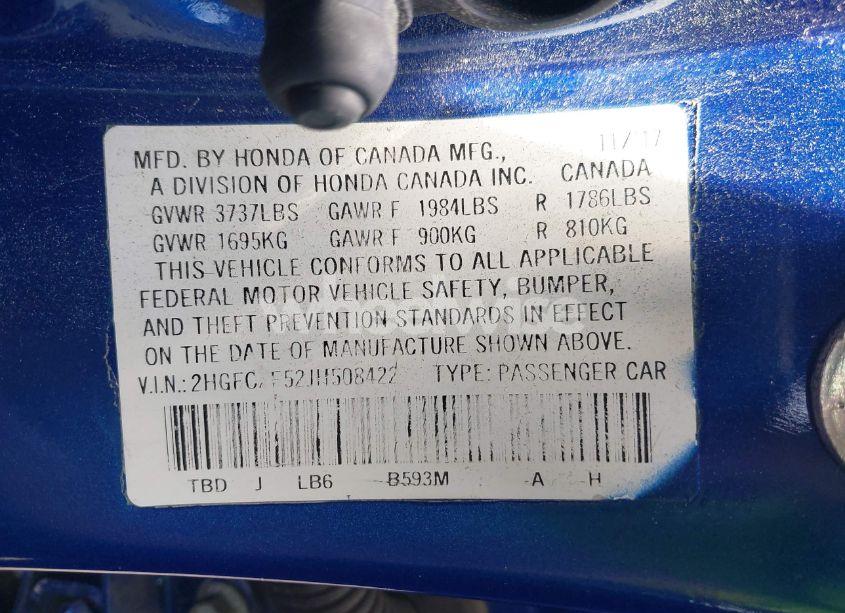 Photo 9 of 2018 Honda Civic LX (VIN 2HGFC2F52JH508422)