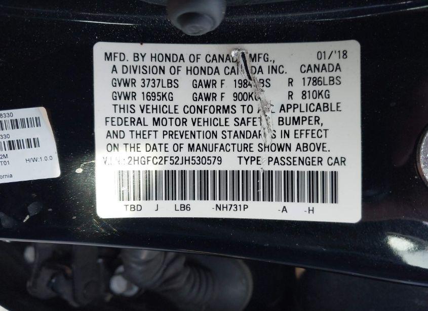Photo 9 of 2018 Honda Civic LX (VIN 2HGFC2F52JH530579)
