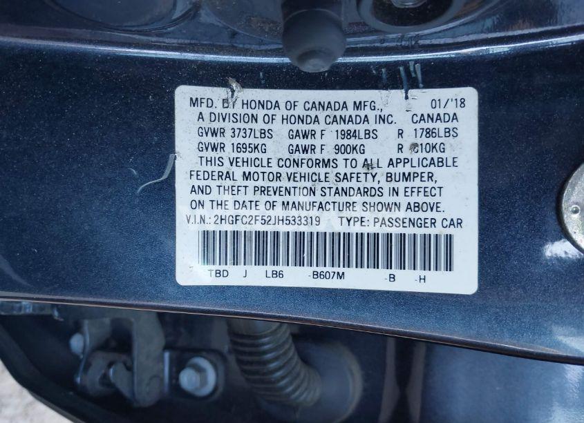 Photo 9 of 2018 Honda Civic LX (VIN 2HGFC2F52JH533319)