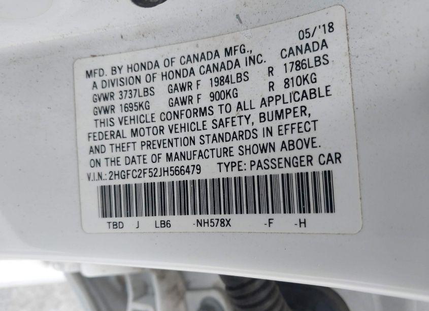 Photo 9 of 2018 Honda Civic LX (VIN 2HGFC2F52JH566479)