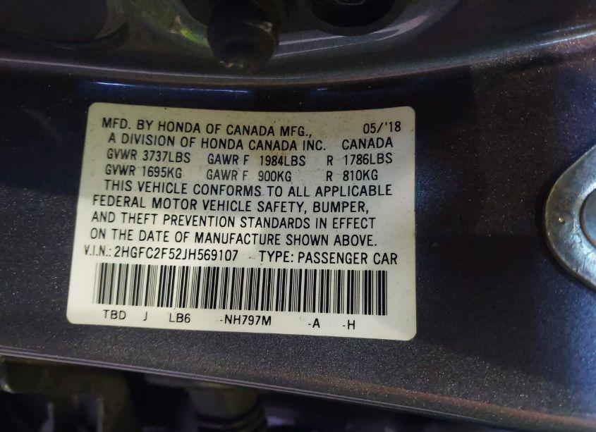 Photo 9 of 2018 Honda Civic LX (VIN 2HGFC2F52JH569107)