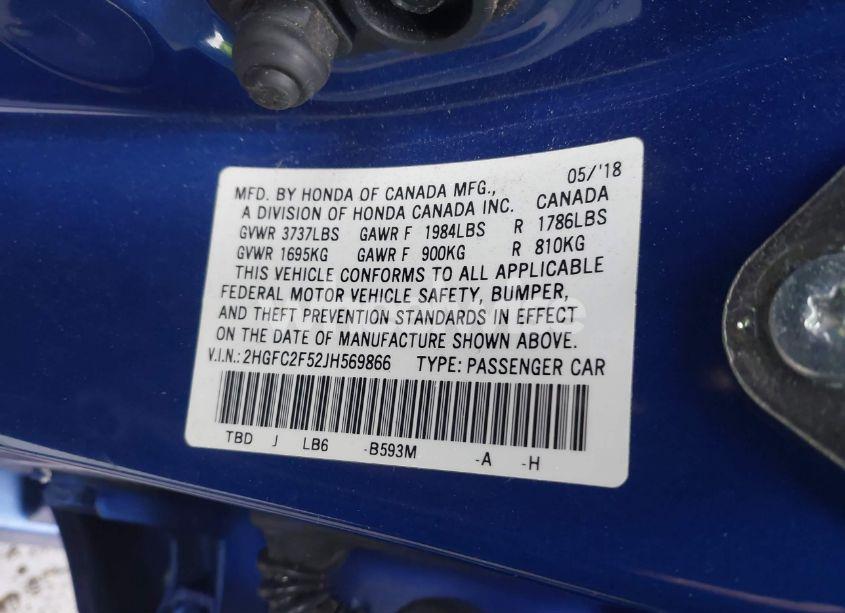 Photo 9 of 2018 Honda Civic LX (VIN 2HGFC2F52JH569866)