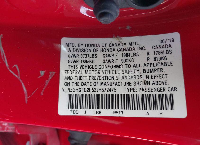 Photo 9 of 2018 Honda Civic LX (VIN 2HGFC2F52JH572475)