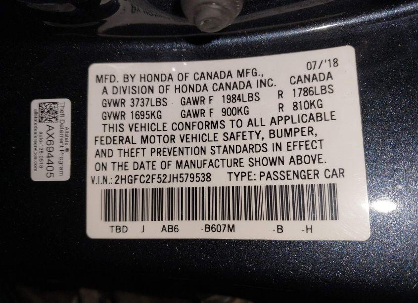 Photo 9 of 2018 Honda Civic LX (VIN 2HGFC2F52JH579538)