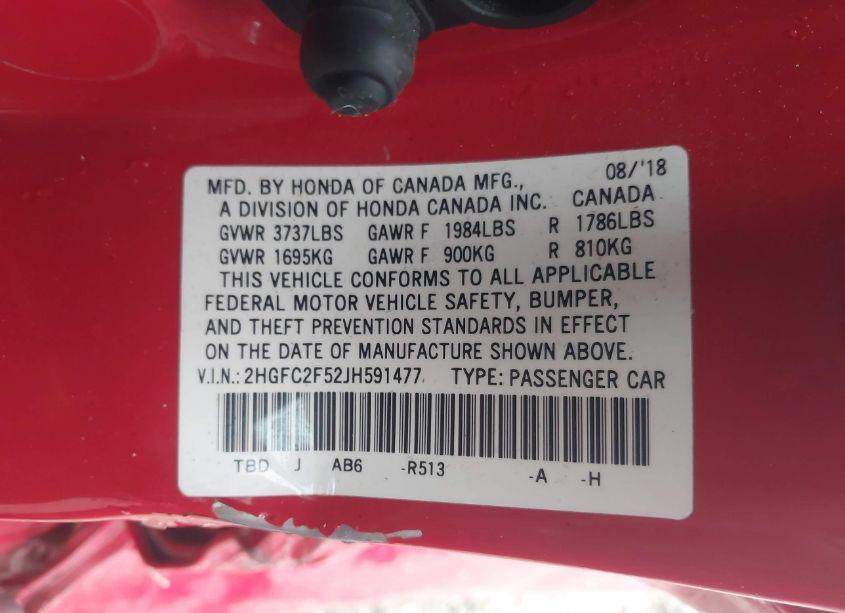 Photo 9 of 2018 Honda Civic LX (VIN 2HGFC2F52JH591477)