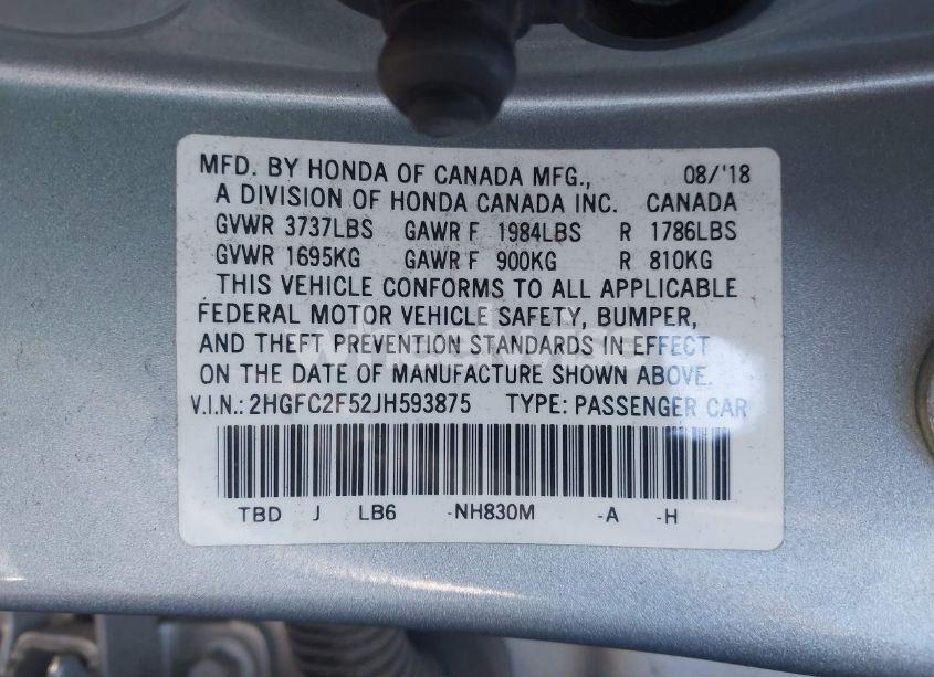 Photo 9 of 2018 Honda Civic LX (VIN 2HGFC2F52JH593875)