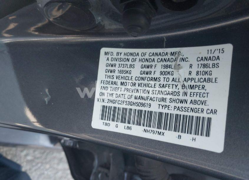 Photo 9 of 2016 Honda Civic LX (VIN 2HGFC2F53GH509619)