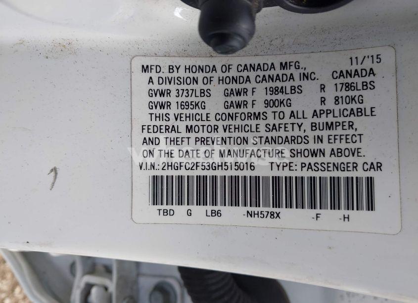 Photo 9 of 2016 Honda Civic LX (VIN 2HGFC2F53GH515016)
