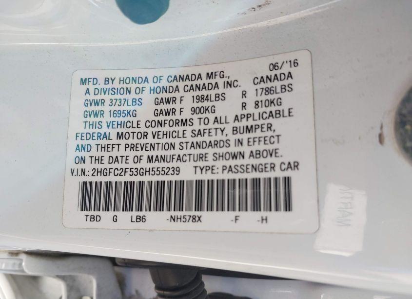 Photo 9 of 2016 Honda Civic LX (VIN 2HGFC2F53GH555239)