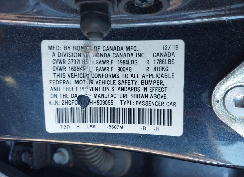 Photo 9 of 2017 Honda Civic LX (VIN 2HGFC2F53HH509055)