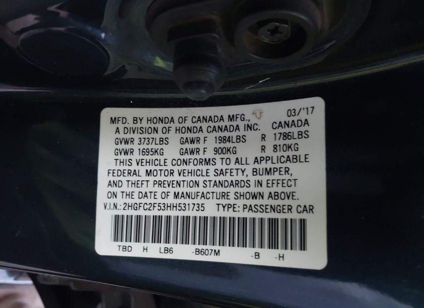 Photo 9 of 2017 Honda Civic LX (VIN 2HGFC2F53HH531735)