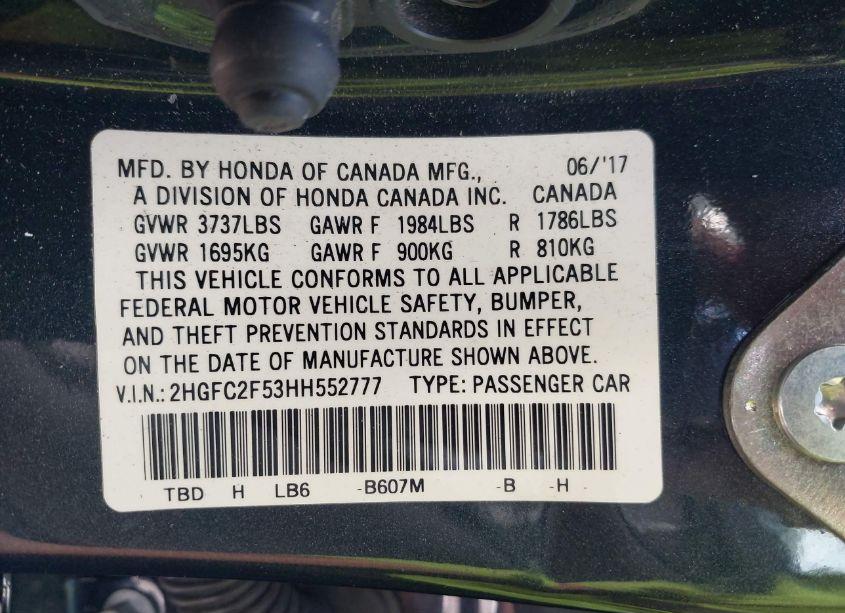 Photo 9 of 2017 Honda Civic LX (VIN 2HGFC2F53HH552777)
