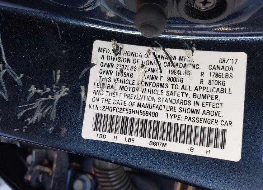 Photo 9 of 2017 Honda Civic LX (VIN 2HGFC2F53HH568400)
