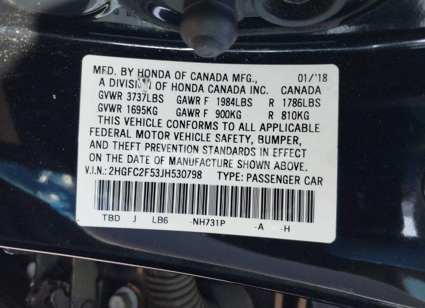 Photo 9 of 2018 Honda Civic LX (VIN 2HGFC2F53JH530798)