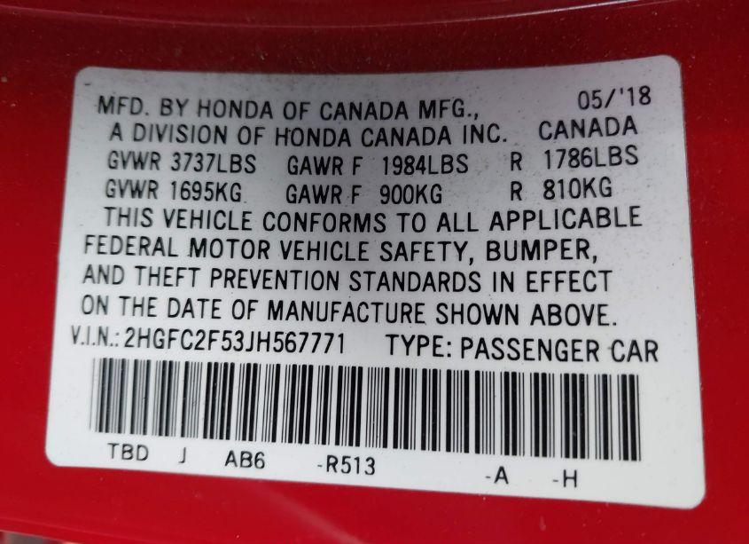 Photo 9 of 2018 Honda Civic LX (VIN 2HGFC2F53JH567771)