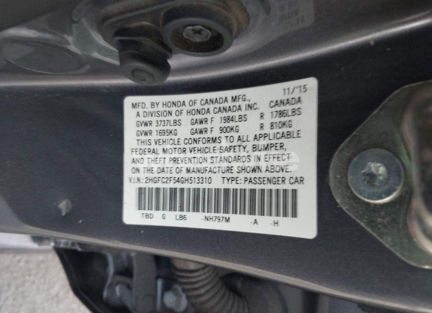 Photo 9 of 2016 Honda Civic LX (VIN 2HGFC2F54GH513310)