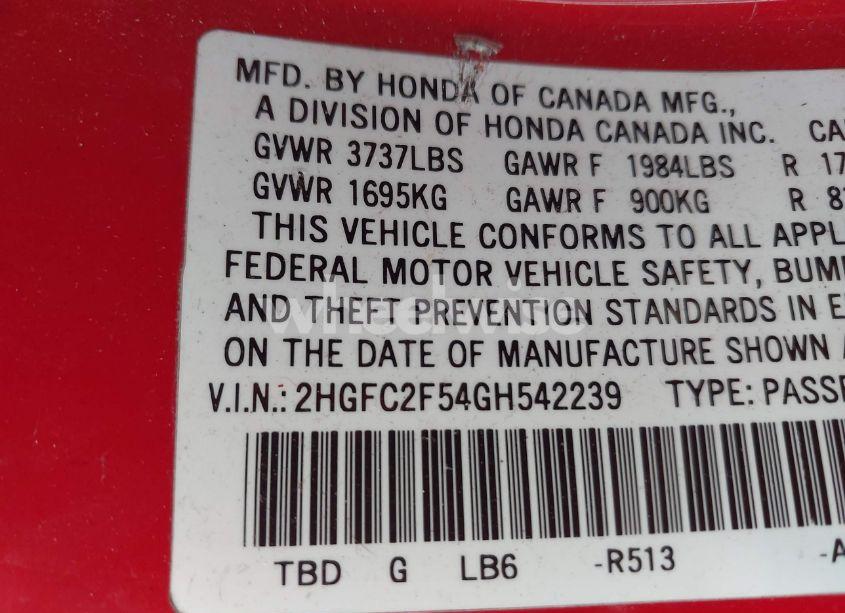 Photo 9 of 2016 Honda Civic LX (VIN 2HGFC2F54GH542239)
