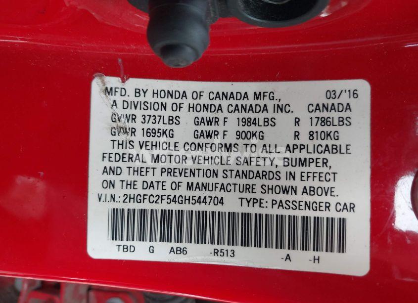 Photo 9 of 2016 Honda Civic LX (VIN 2HGFC2F54GH544704)