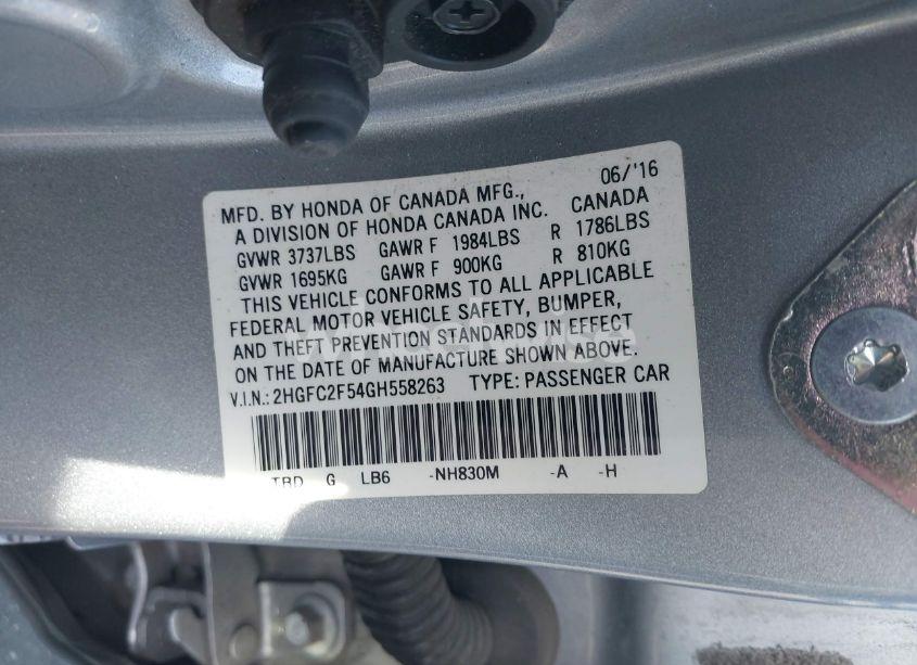 Photo 9 of 2016 Honda Civic LX (VIN 2HGFC2F54GH558263)