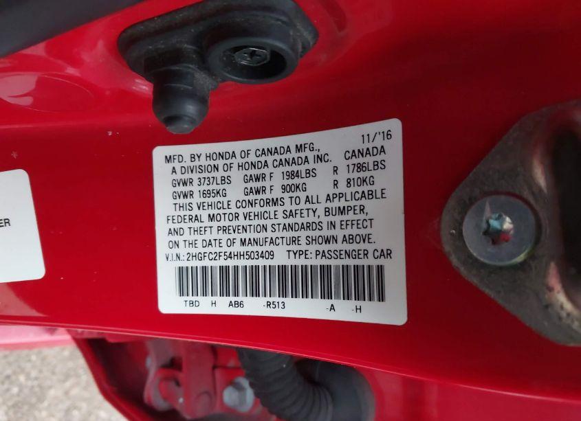 Photo 9 of 2017 Honda Civic LX (VIN 2HGFC2F54HH503409)