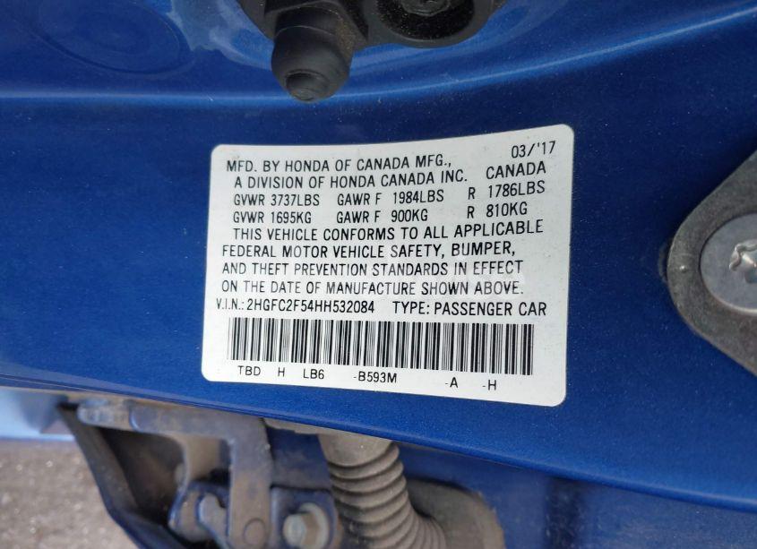 Photo 9 of 2017 Honda Civic LX (VIN 2HGFC2F54HH532084)