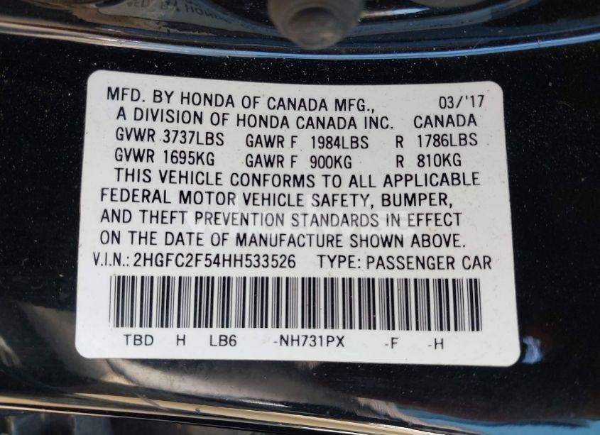 Photo 9 of 2017 Honda Civic LX (VIN 2HGFC2F54HH533526)