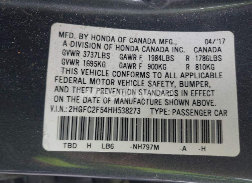 Photo 9 of 2017 Honda Civic LX (VIN 2HGFC2F54HH538273)