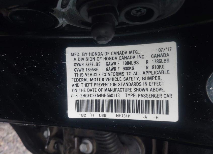 Photo 9 of 2017 Honda Civic LX (VIN 2HGFC2F54HH560113)