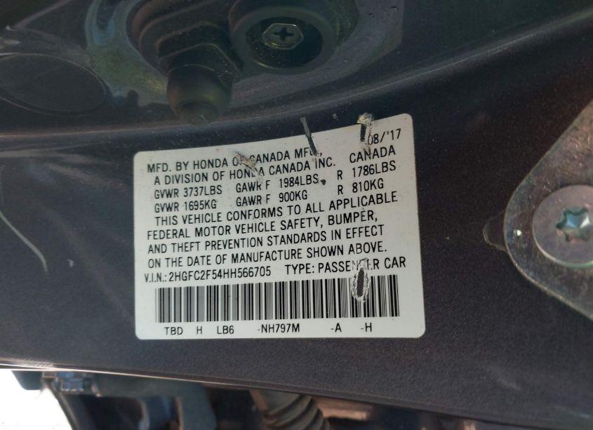 Photo 9 of 2017 Honda Civic LX (VIN 2HGFC2F54HH566705)