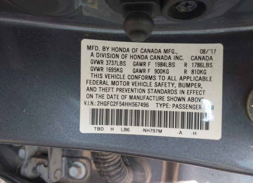 Photo 9 of 2017 Honda Civic LX (VIN 2HGFC2F54HH567496)