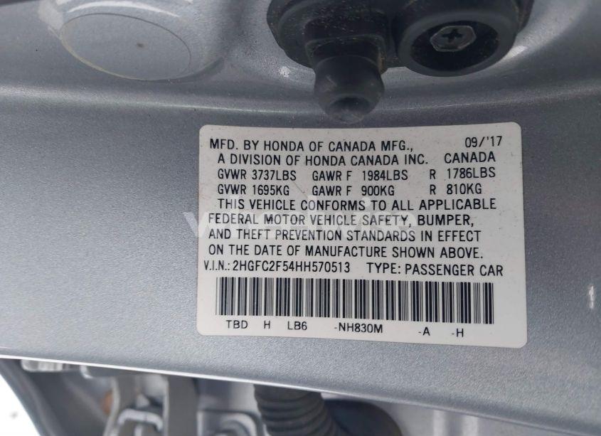 Photo 9 of 2017 Honda Civic LX (VIN 2HGFC2F54HH570513)