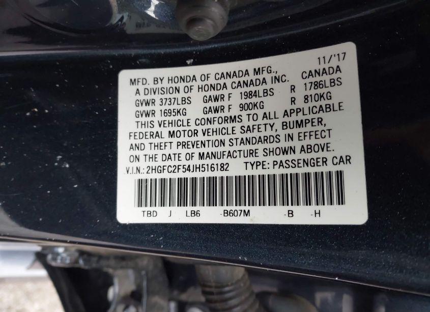 Photo 9 of 2018 Honda Civic LX (VIN 2HGFC2F54JH516182)