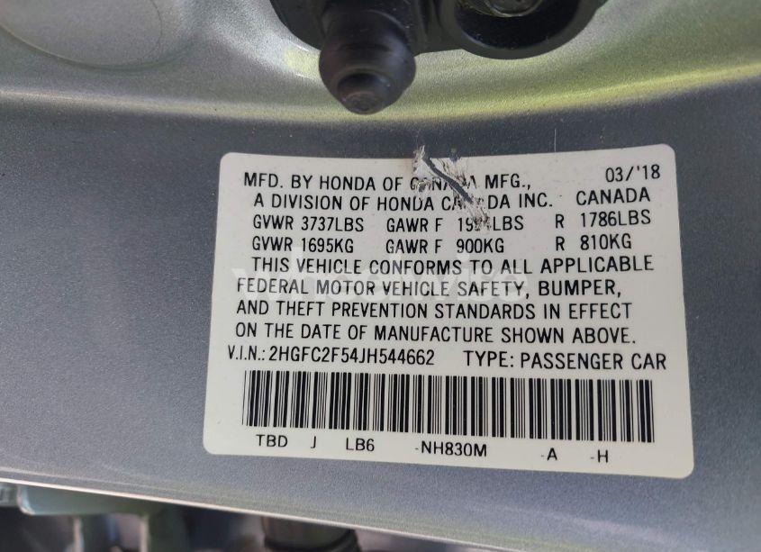 Photo 9 of 2018 Honda Civic LX (VIN 2HGFC2F54JH544662)