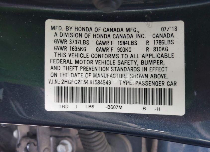 Photo 9 of 2018 Honda Civic LX (VIN 2HGFC2F54JH584949)